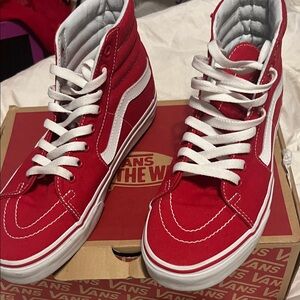 Vans Red and White High-Top Shoes